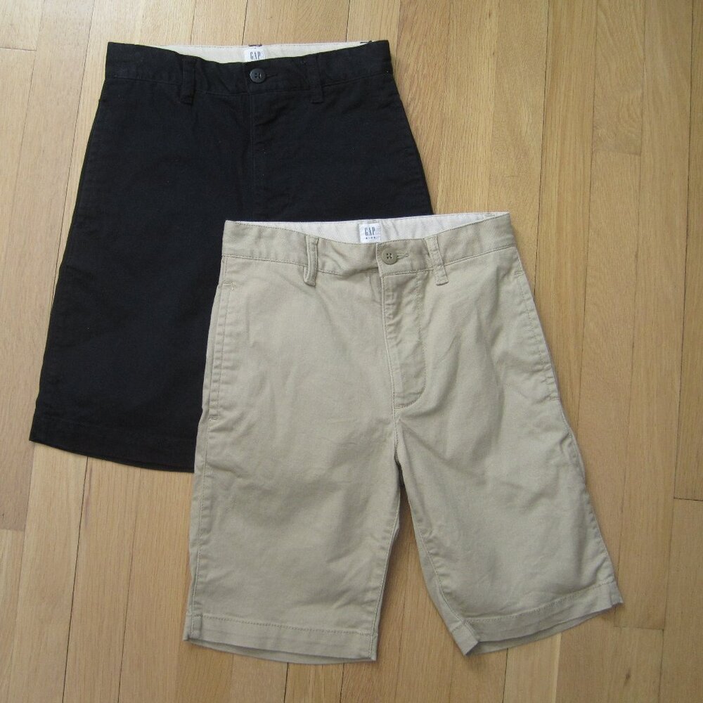 (2) GAP Boys Chino Shorts 12 Slim Navy Blue Khaki Tan Ecru Summer Preppy